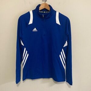 Adidas Blue and White Quarter-Zip Pullover Jacket, Size Medium, soccer warmups
